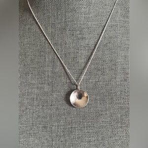 Artisan 925 Hammered Disk Pendant Necklace and Italian Cable Chain MJI 18”